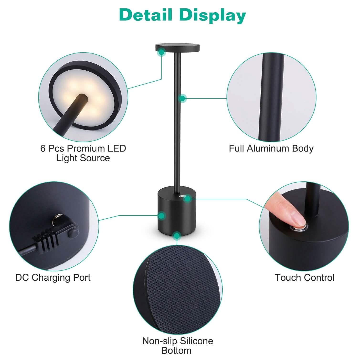 Lampe de table sans fil portable et rechargeable