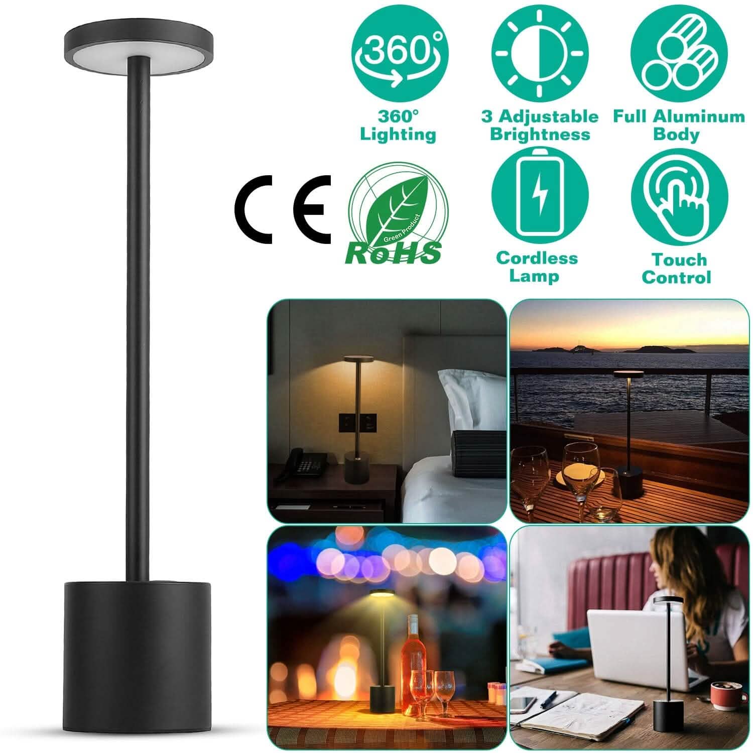 Lampe de table sans fil portable et rechargeable