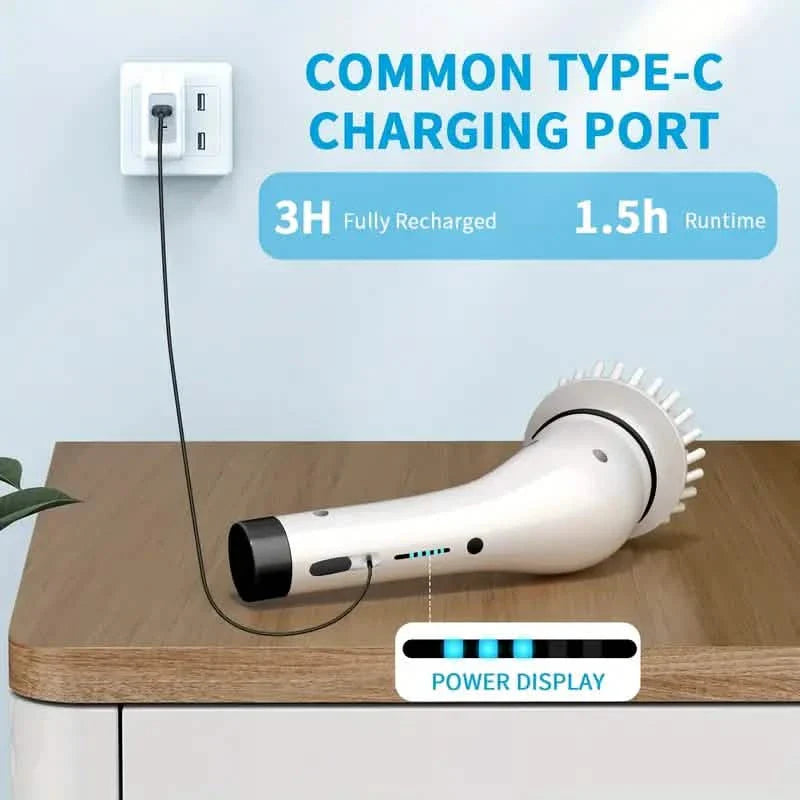 Cordless Power Spinning Cleaner Brush - 8 Replaceable Brush Heads