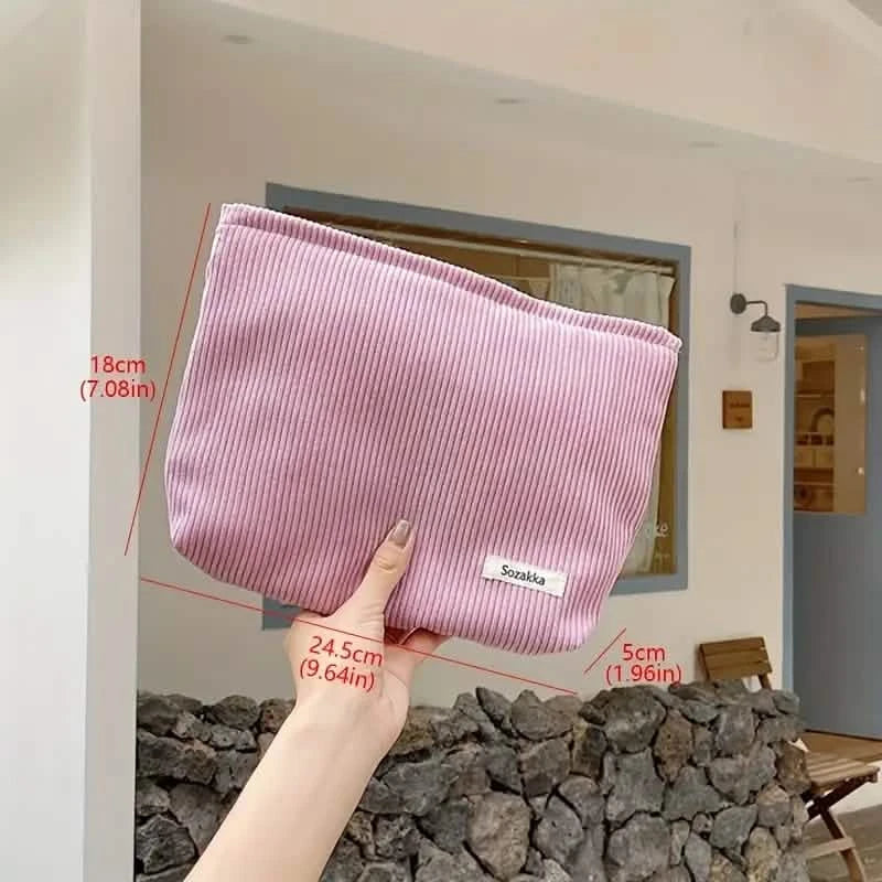 Trousse de Maquillage de Voyage en Velours Côtelé, Grande Trousse de Toilette de Voyage