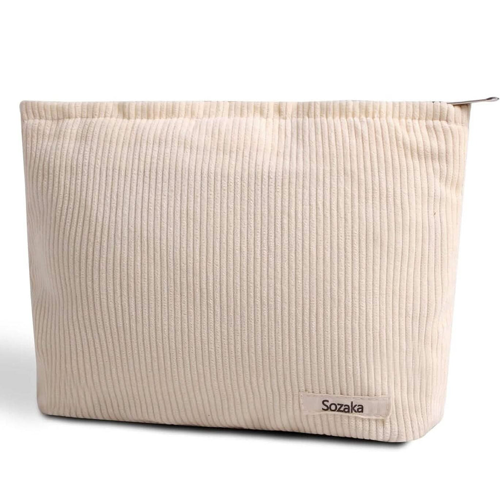 Trousse de Maquillage de Voyage en Velours Côtelé, Grande Trousse de Toilette de Voyage