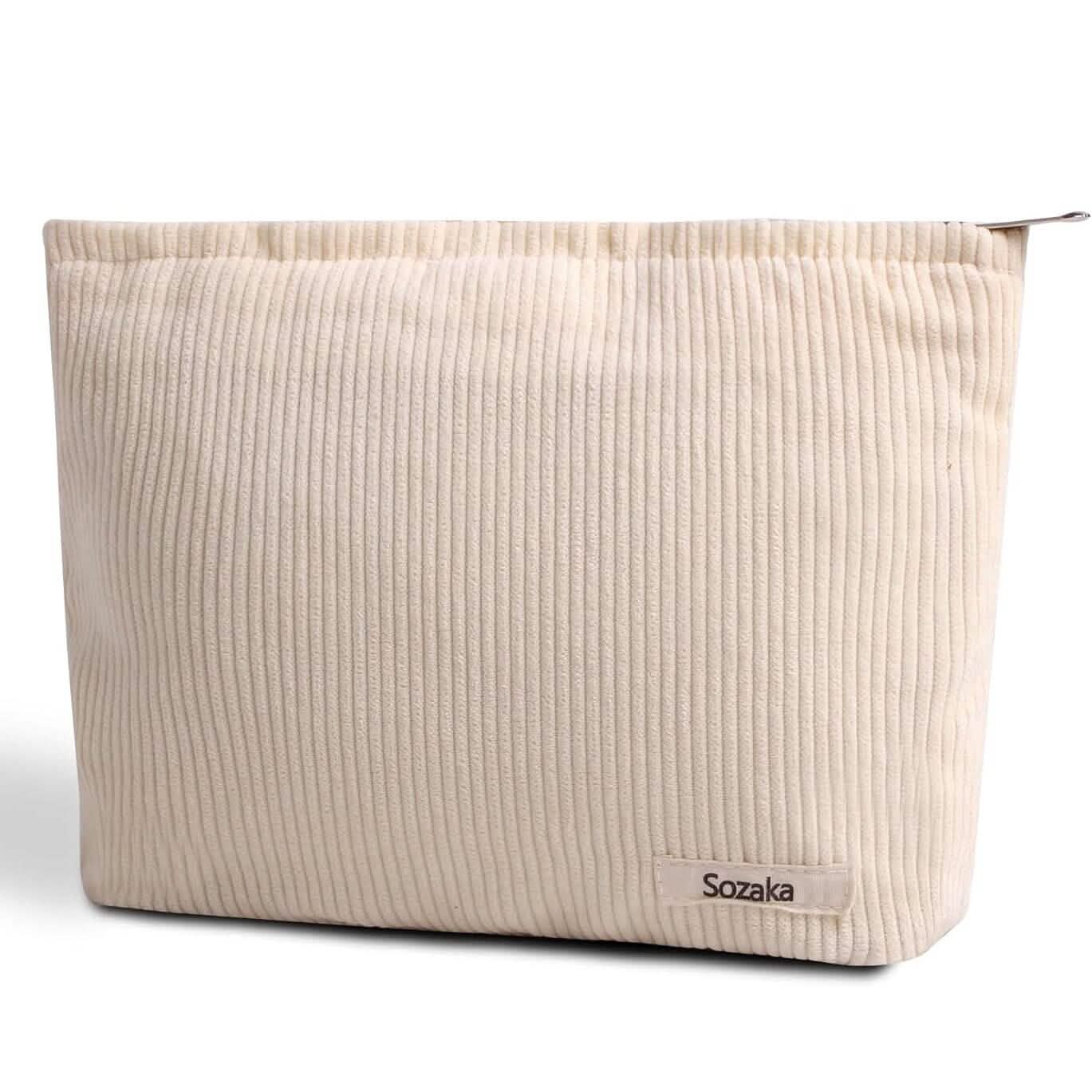 Trousse de Maquillage de Voyage en Velours Côtelé, Grande Trousse de Toilette de Voyage