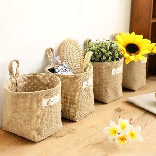 Sac de rangement suspendu en coton et lin pour la maison