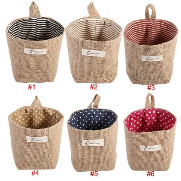 Sac de rangement suspendu en coton et lin pour la maison