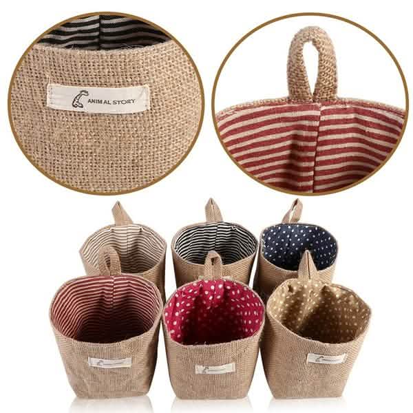 Sac de rangement suspendu en coton et lin pour la maison