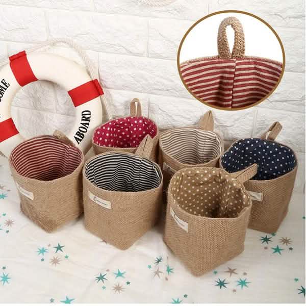 Sac de rangement suspendu en coton et lin pour la maison