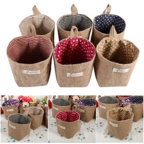 Sac de rangement suspendu en coton et lin pour la maison