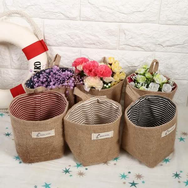 Sac de rangement suspendu en coton et lin pour la maison
