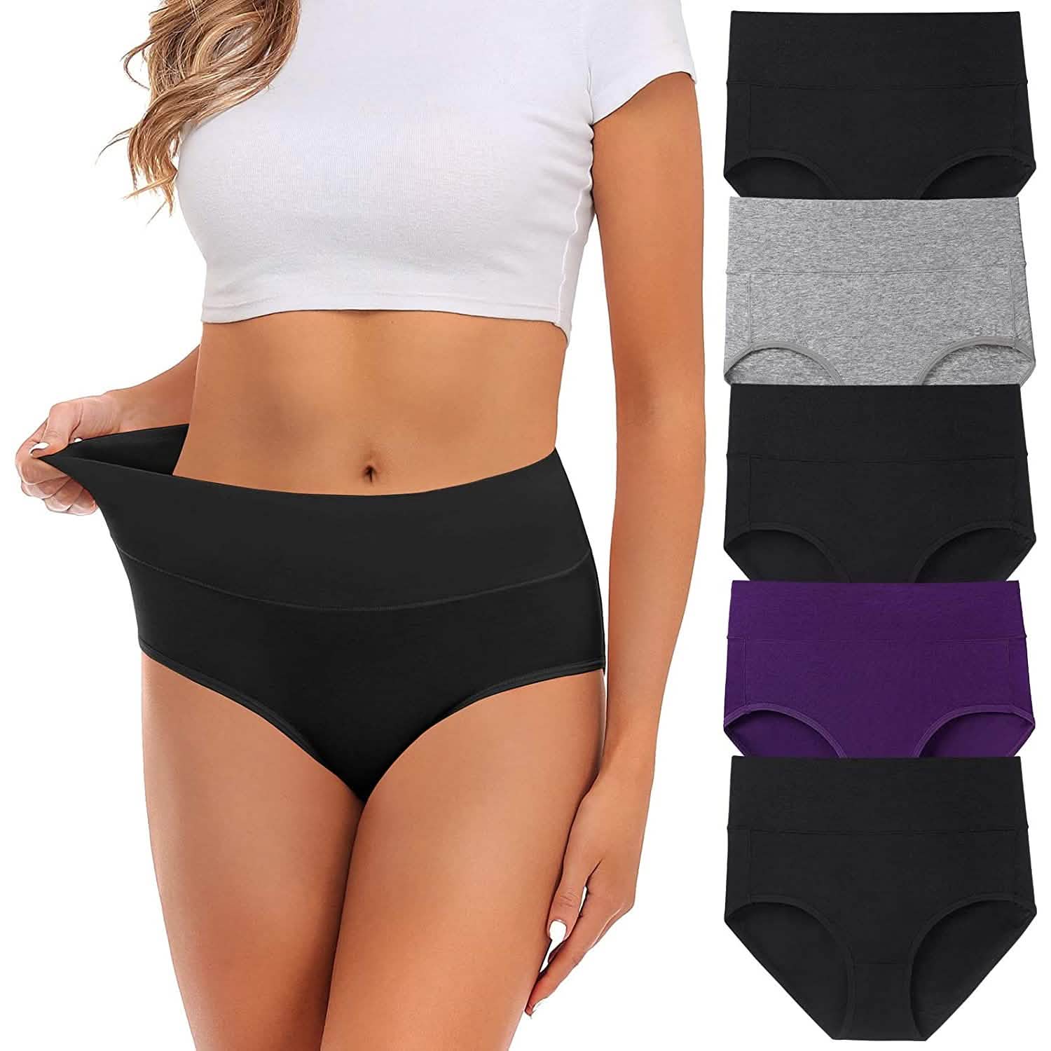 Lot de 5 : Culottes Femme Taille Moyenne Anti-Bourrelets Couverture Complète en Coton