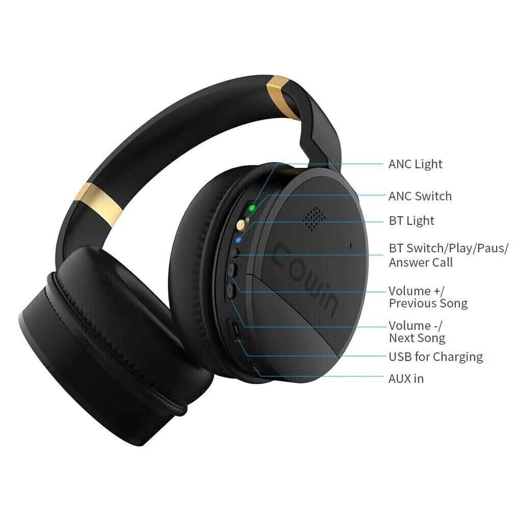 COWIN E8 アクティブノイズキャンセリング Bluetoothワイヤレスヘッドホン ブラック＆ゴールド（リファービッシュ品）