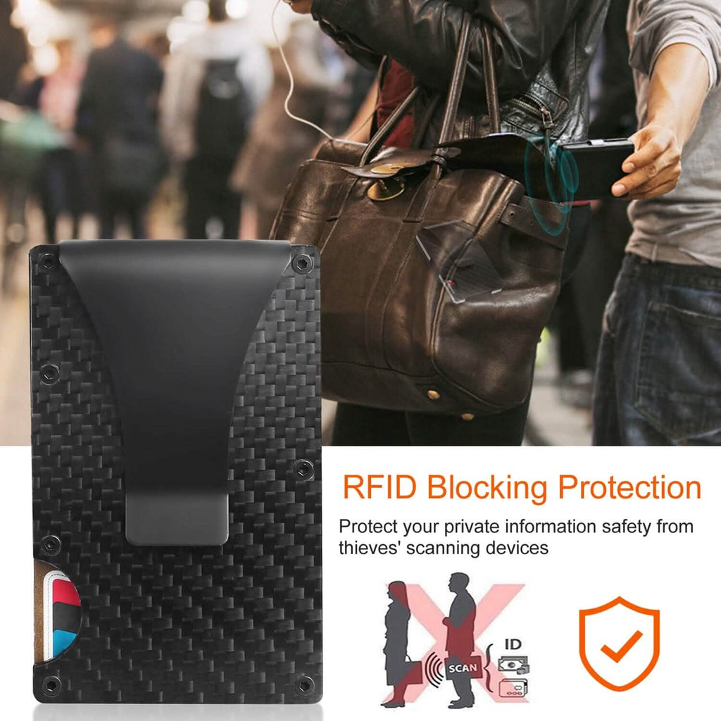 Porte-cartes avec pince à billets en fibre de carbone anti-RFID pour homme