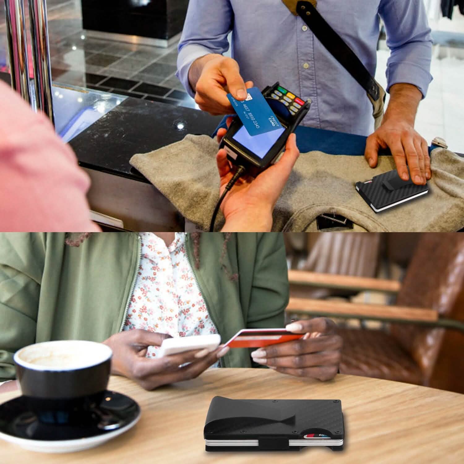 Porte-cartes avec pince à billets en fibre de carbone anti-RFID pour homme