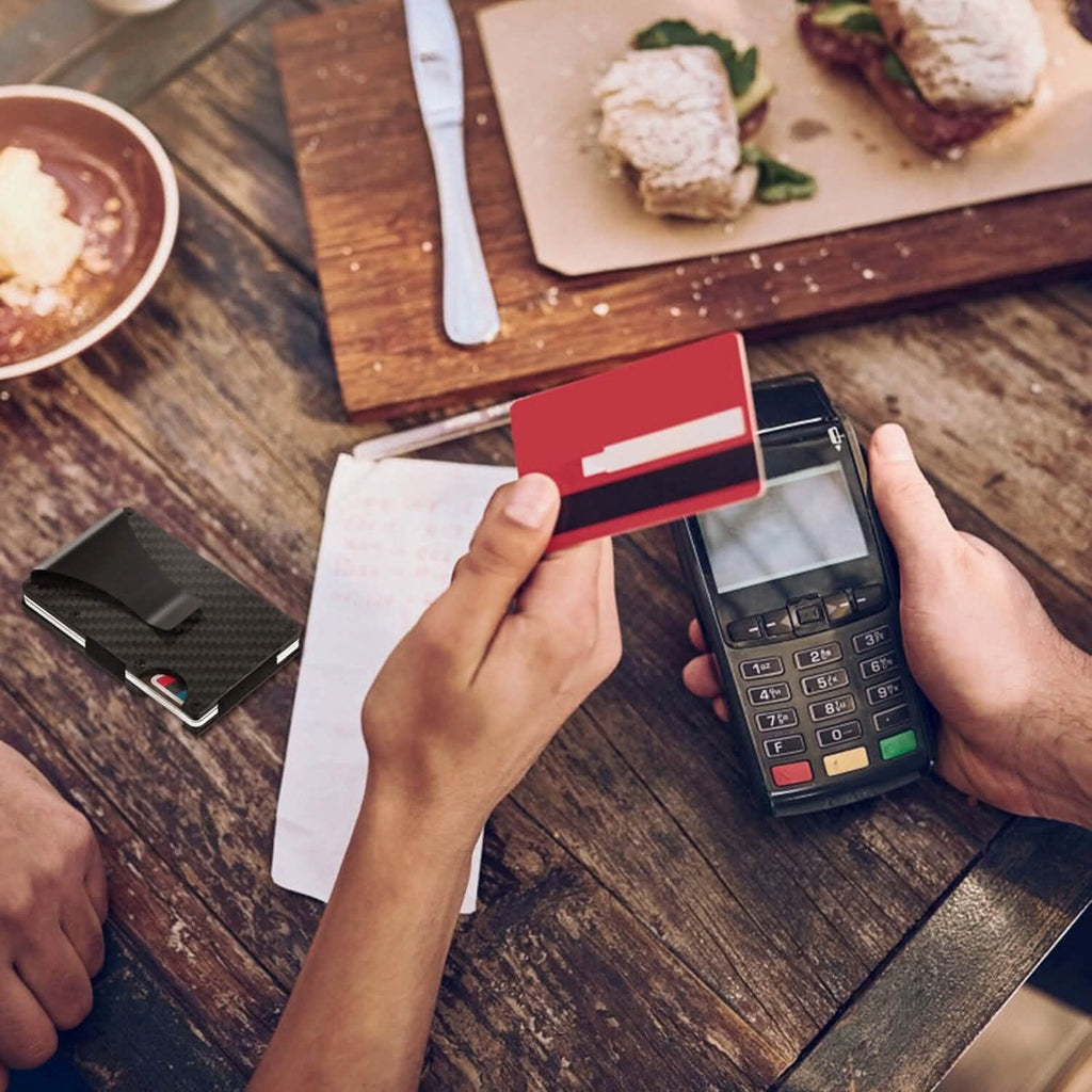 Porte-cartes avec pince à billets en fibre de carbone anti-RFID pour homme