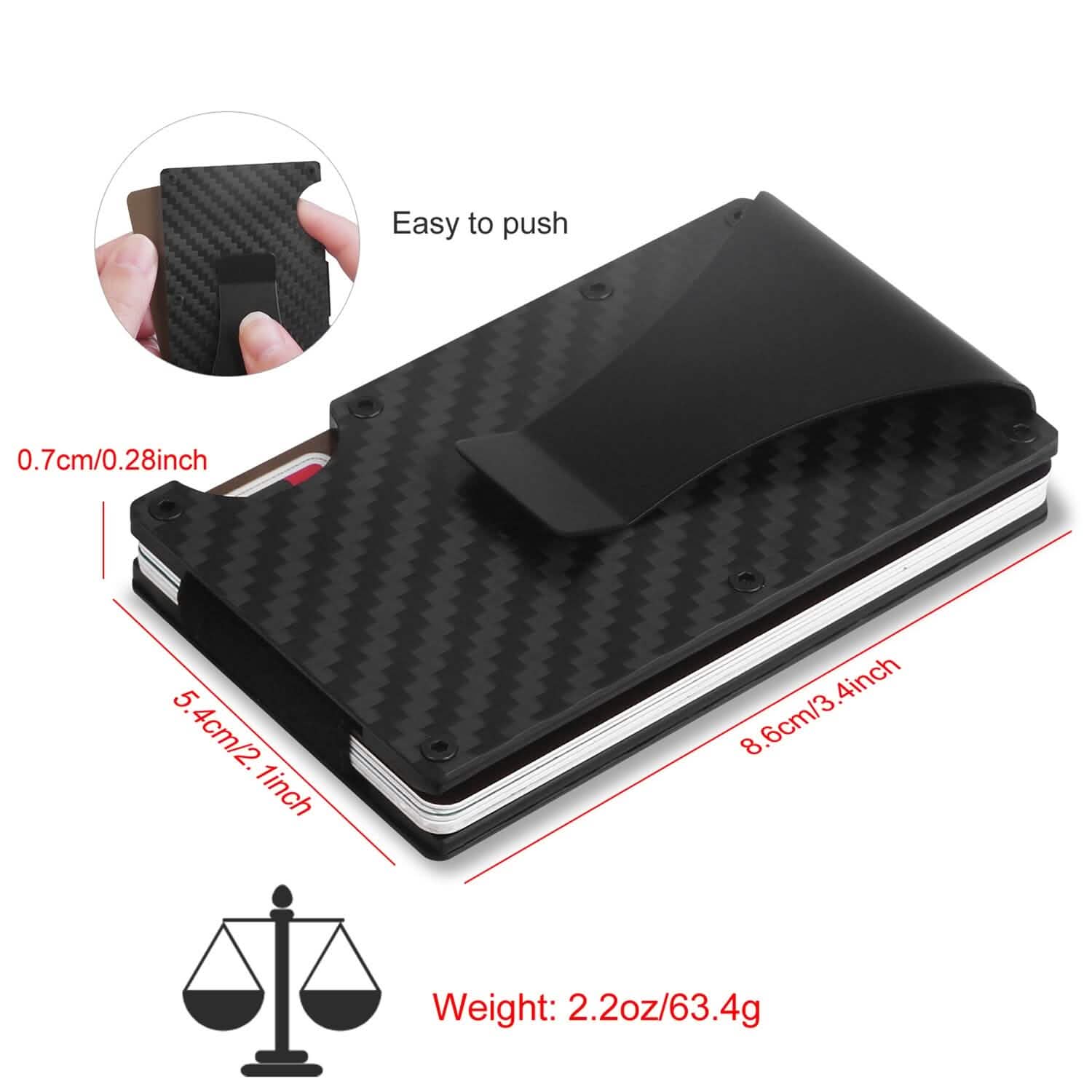 Porte-cartes avec pince à billets en fibre de carbone anti-RFID pour homme