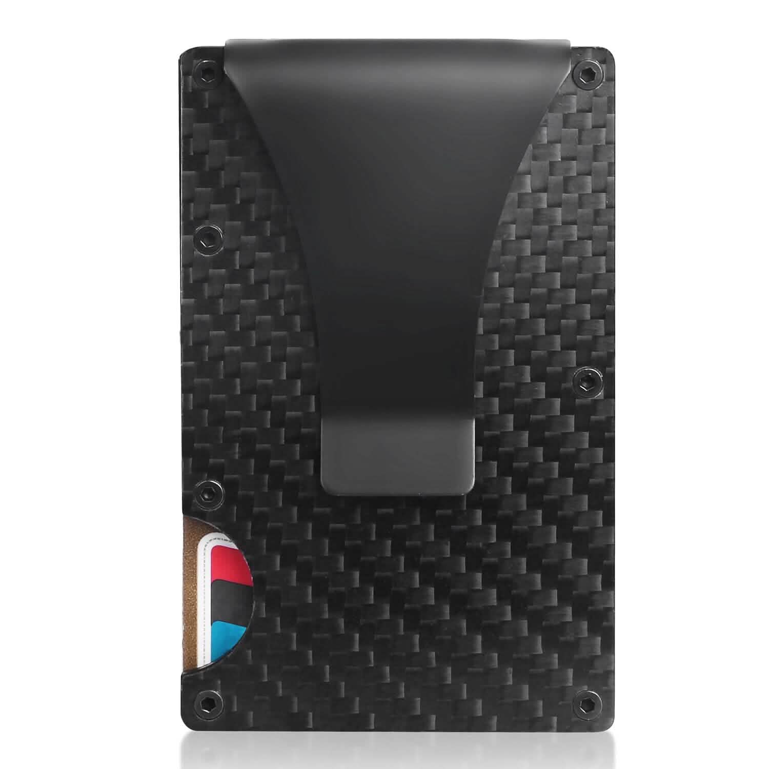 Porte-cartes avec pince à billets en fibre de carbone anti-RFID pour homme