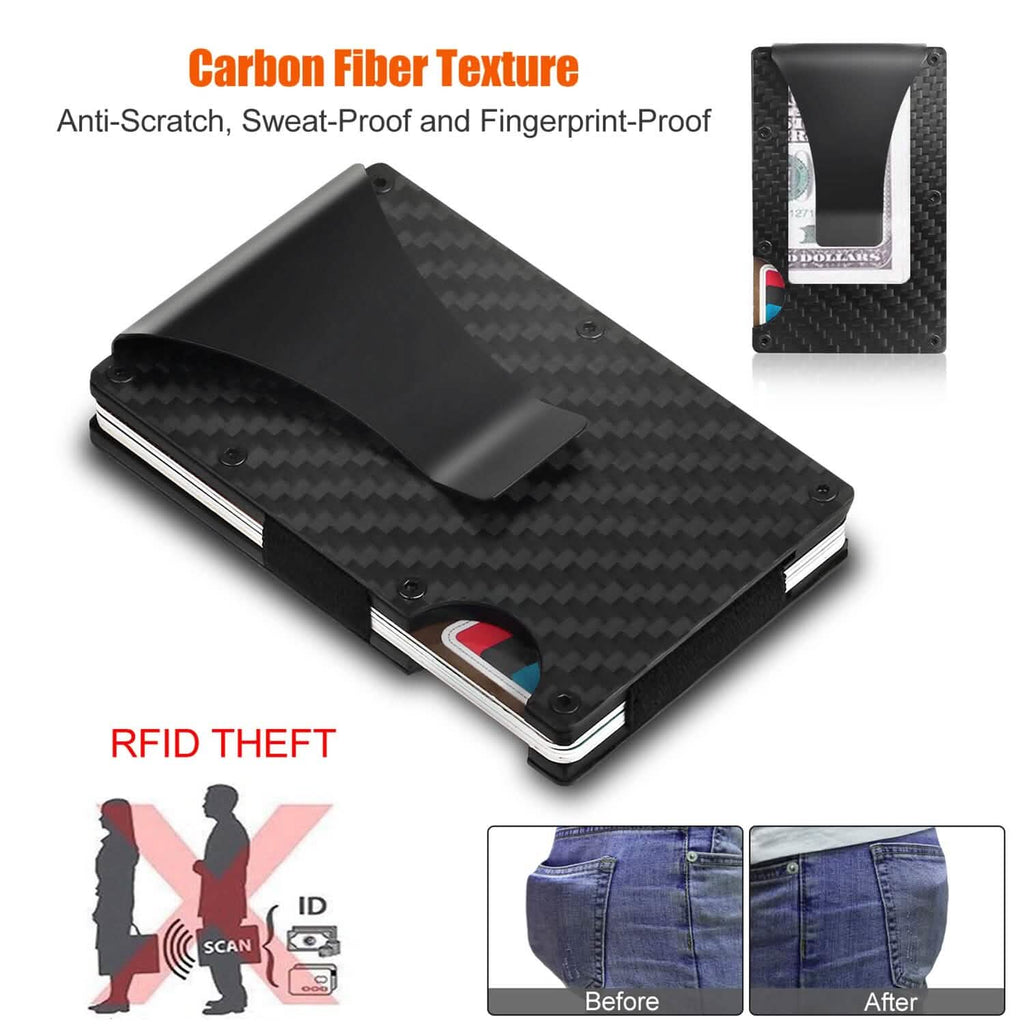 Porte-cartes avec pince à billets en fibre de carbone anti-RFID pour homme