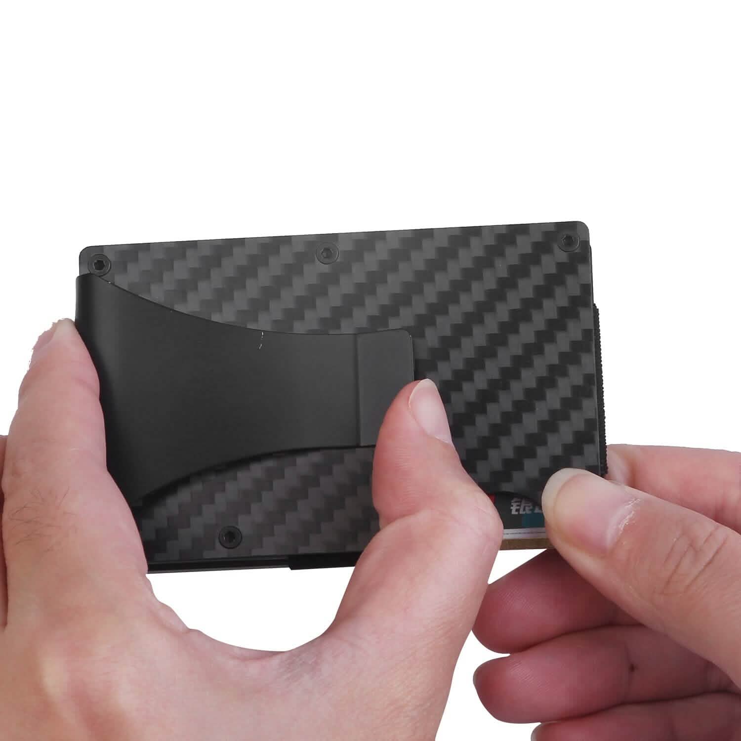Porte-cartes avec pince à billets en fibre de carbone anti-RFID pour homme