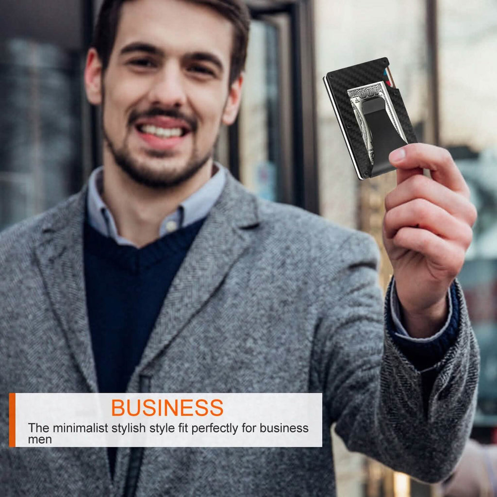Porte-cartes avec pince à billets en fibre de carbone anti-RFID pour homme