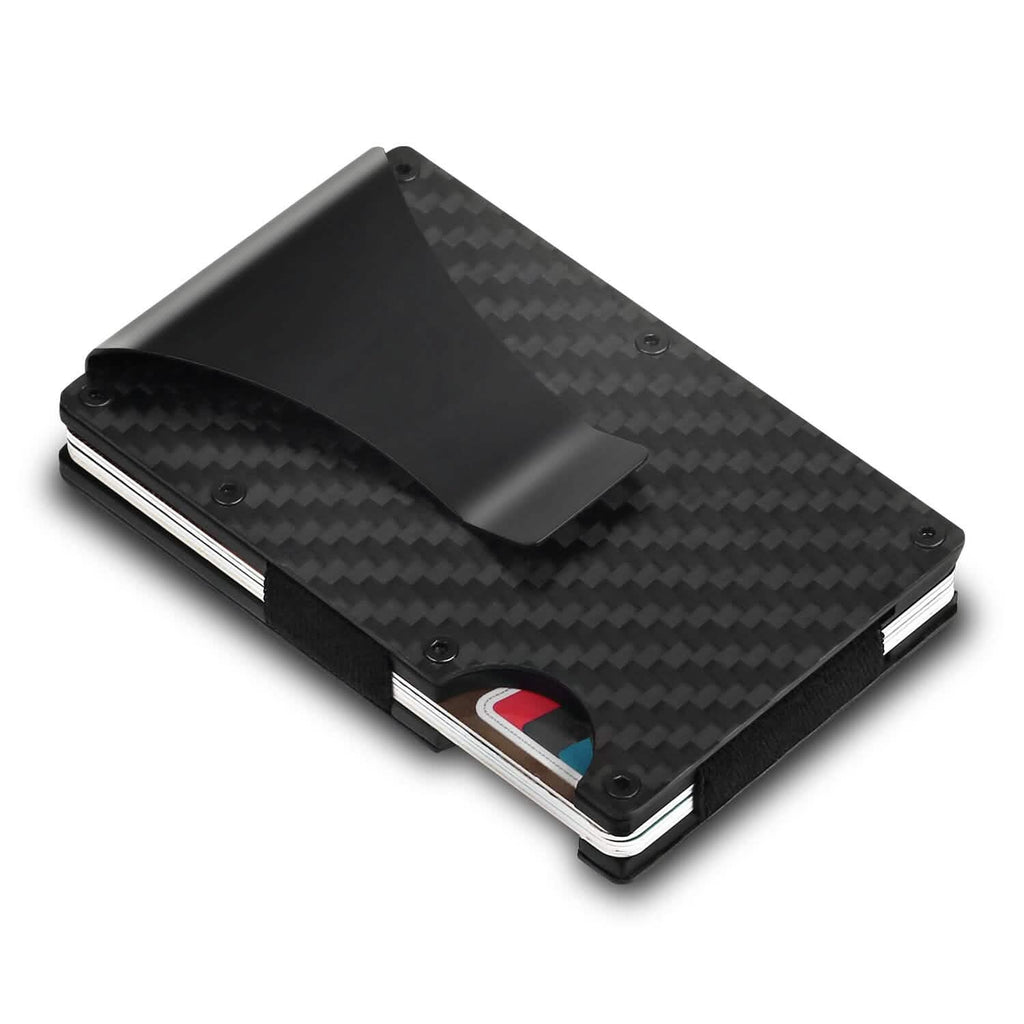 Porte-cartes avec pince à billets en fibre de carbone anti-RFID pour homme