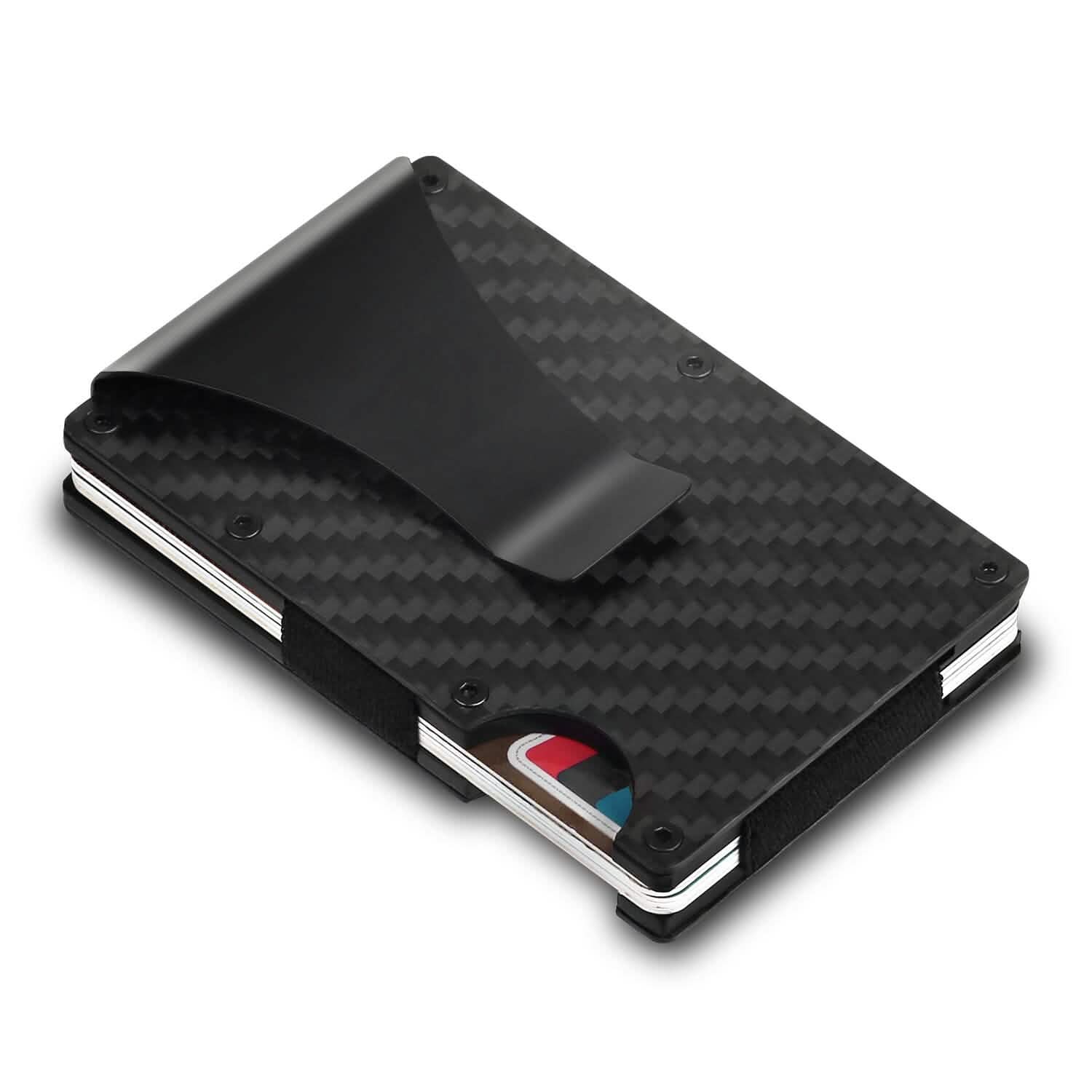 Porte-cartes avec pince à billets en fibre de carbone anti-RFID pour homme