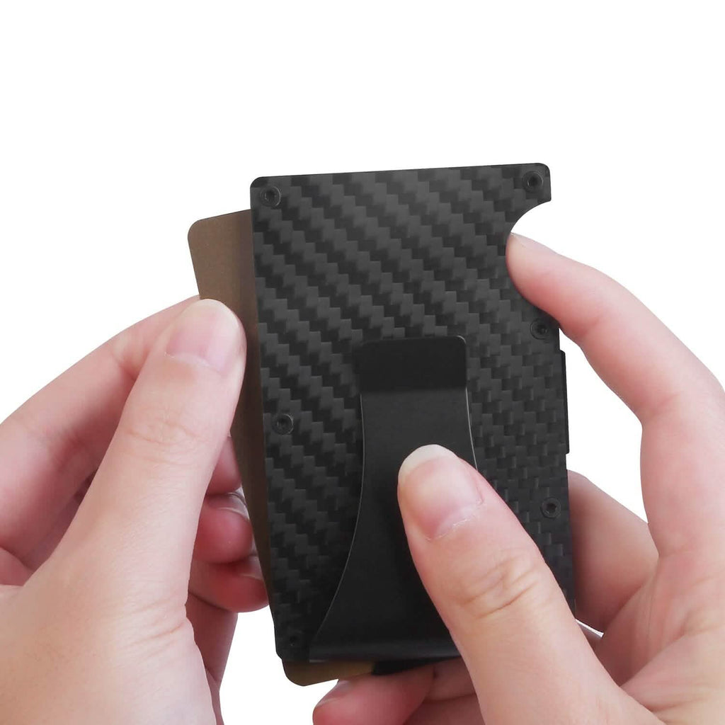 Porte-cartes avec pince à billets en fibre de carbone anti-RFID pour homme