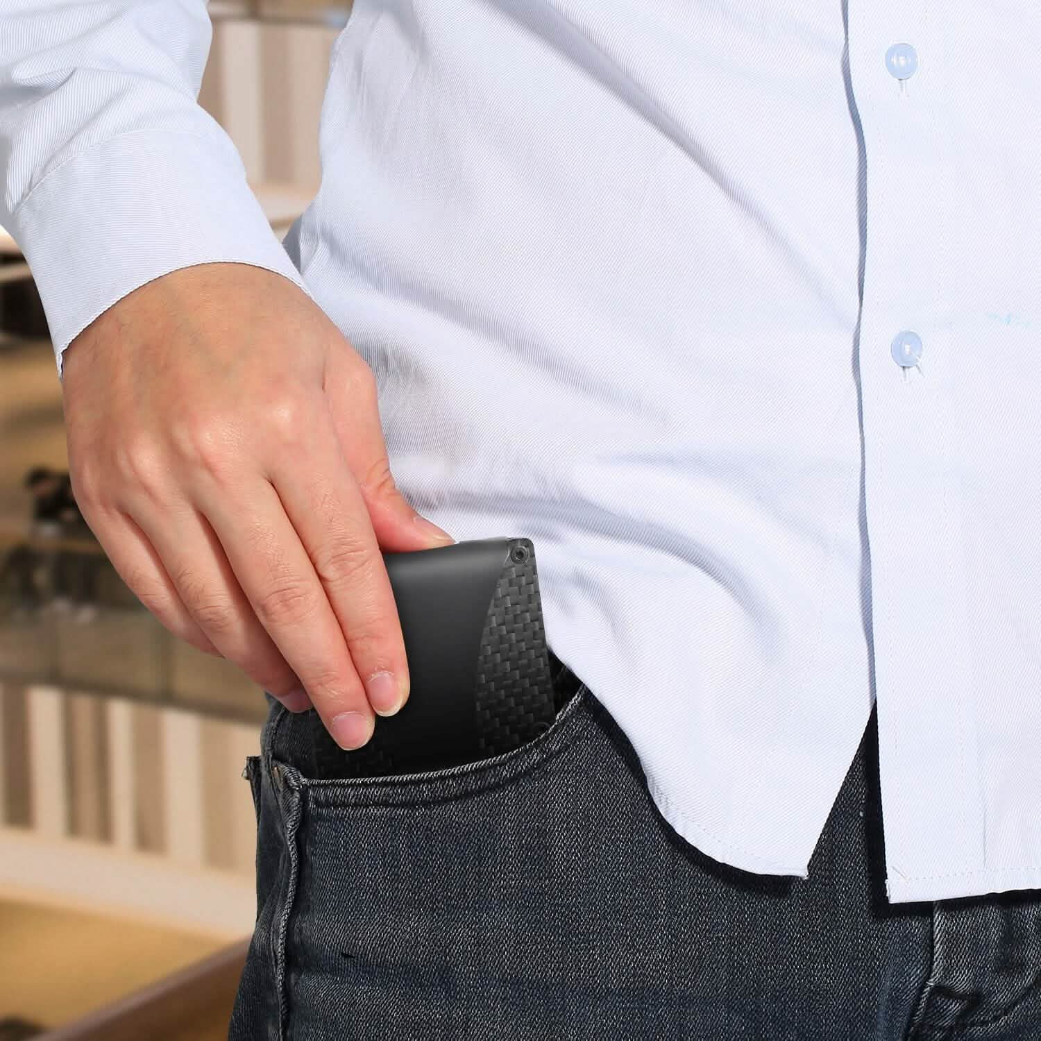 Porte-cartes avec pince à billets en fibre de carbone anti-RFID pour homme