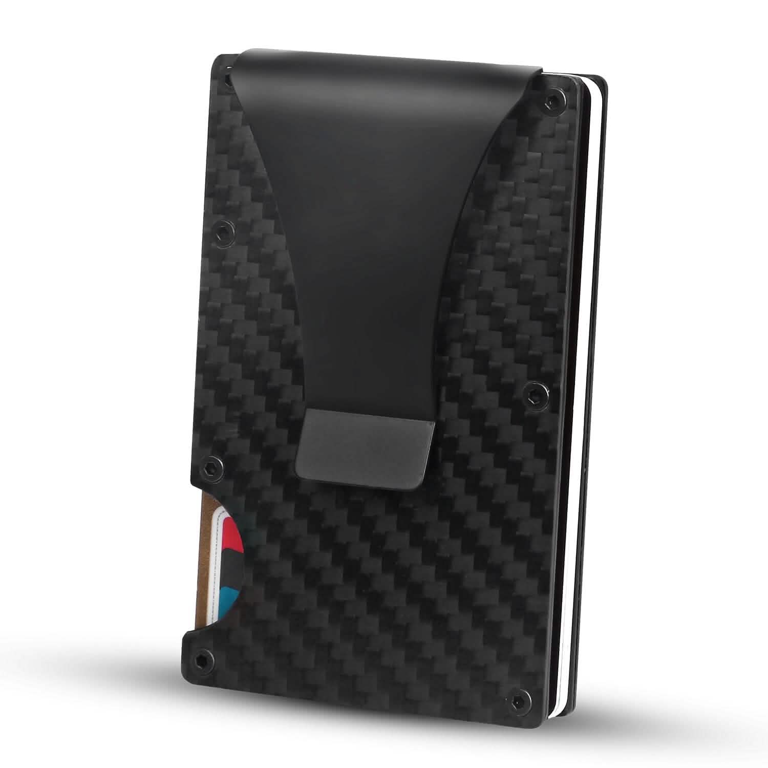 Porte-cartes avec pince à billets en fibre de carbone anti-RFID pour homme
