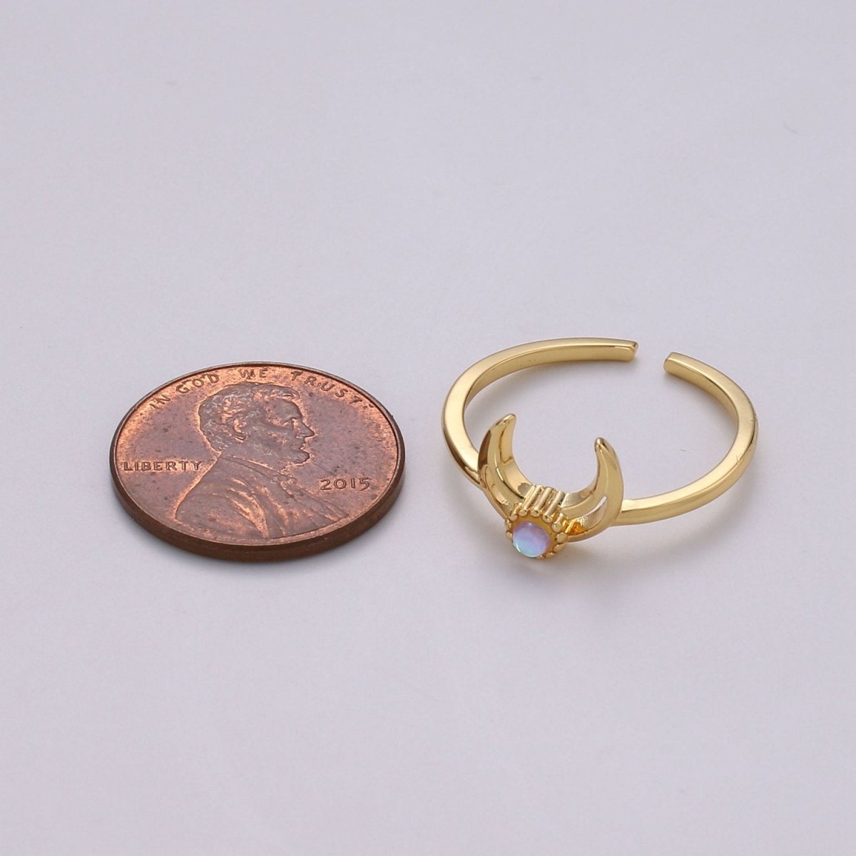 Crescent Moon Opal Ring, Moon Ring, October birthstone ring, Opal Moon Ring, Celestial Jewelry, Adjustable Gold Open Ring, Christmas gift R-137