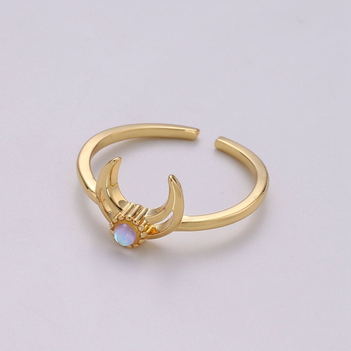 Crescent Moon Opal Ring, Moon Ring, October birthstone ring, Opal Moon Ring, Celestial Jewelry, Adjustable Gold Open Ring, Christmas gift R-137