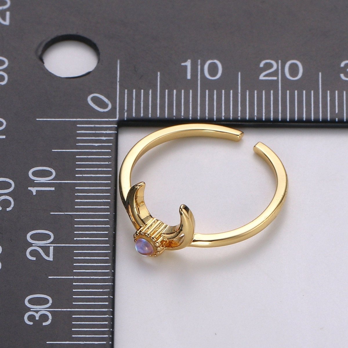 Crescent Moon Opal Ring, Moon Ring, October birthstone ring, Opal Moon Ring, Celestial Jewelry, Adjustable Gold Open Ring, Christmas gift R-137