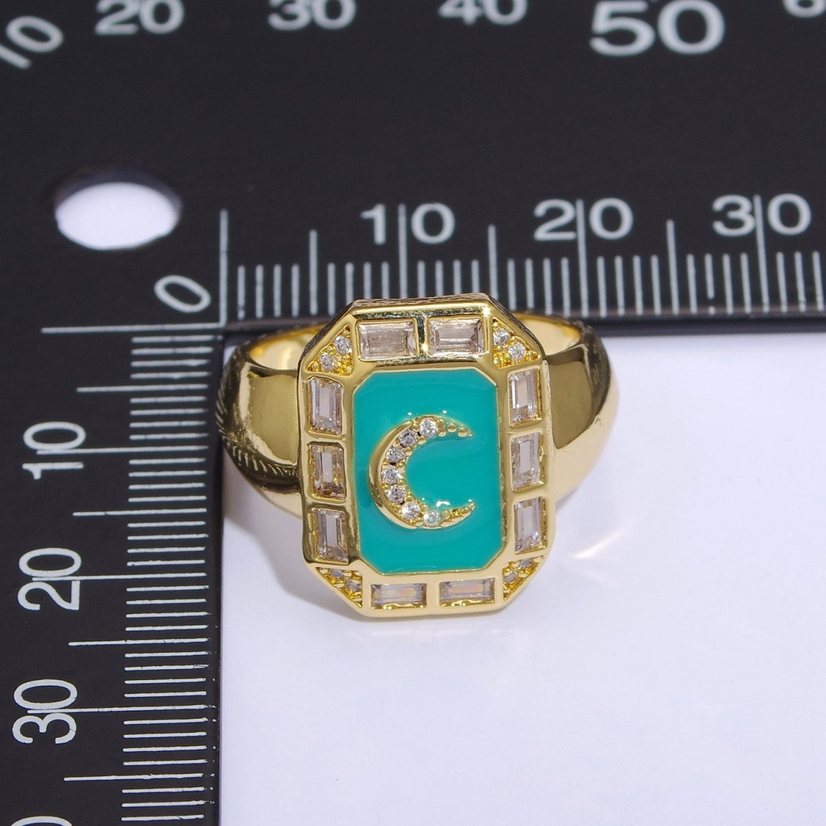 Crescent Moon Spinel Signet Ring Gold Chunky Ring Celestial Enamel Colorful Cz Jewelry U-001~U-005