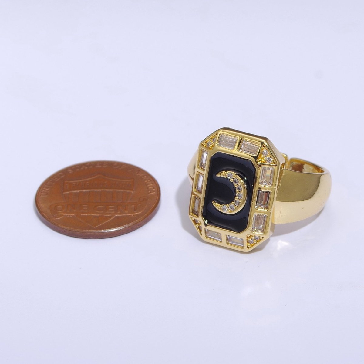 Crescent Moon Spinel Signet Ring Gold Chunky Ring Celestial Enamel Colorful Cz Jewelry U-001~U-005