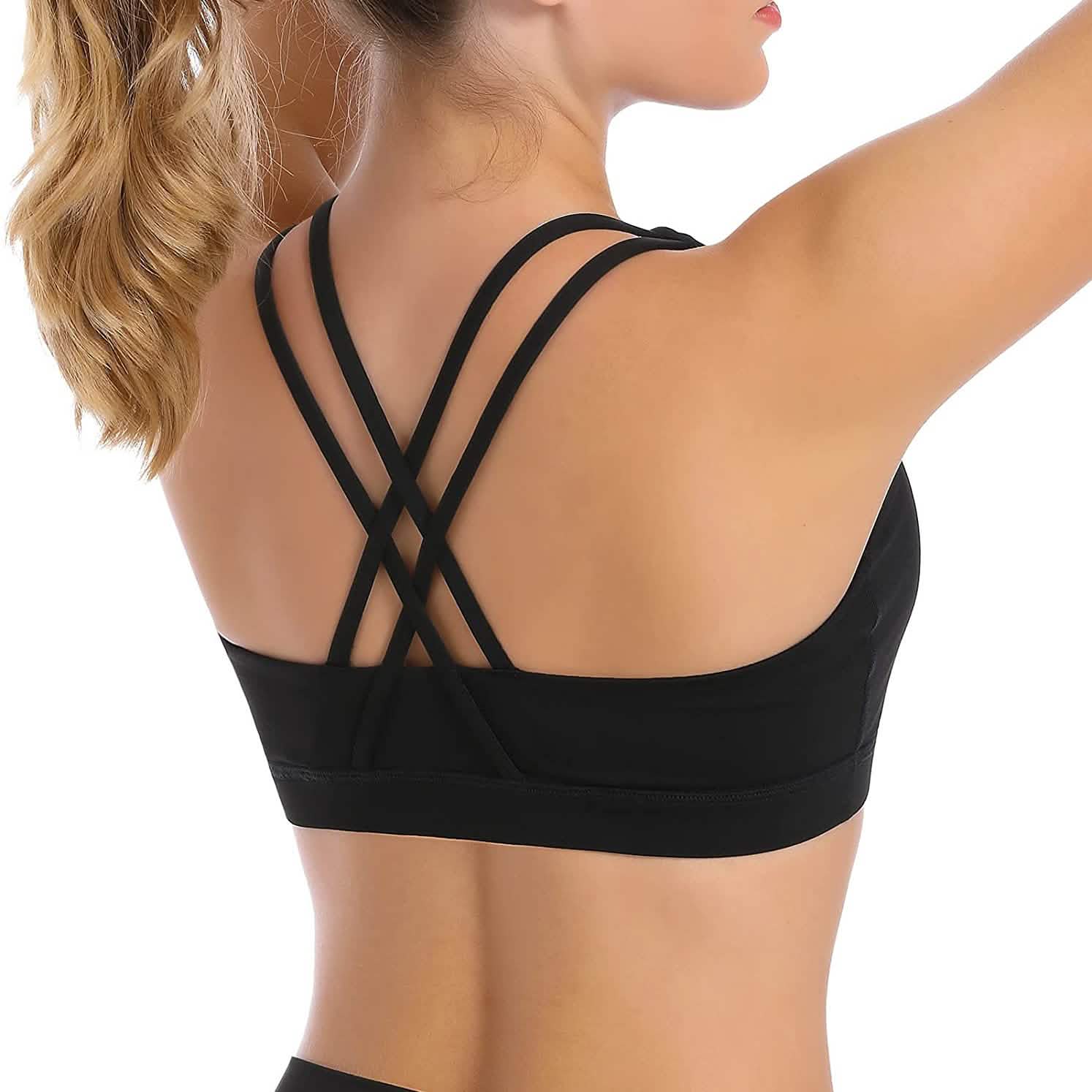 Soutien-gorge de sport rembourré à bretelles croisées dans le dos, maintien moyen, avec bonnets amovibles pour le yoga