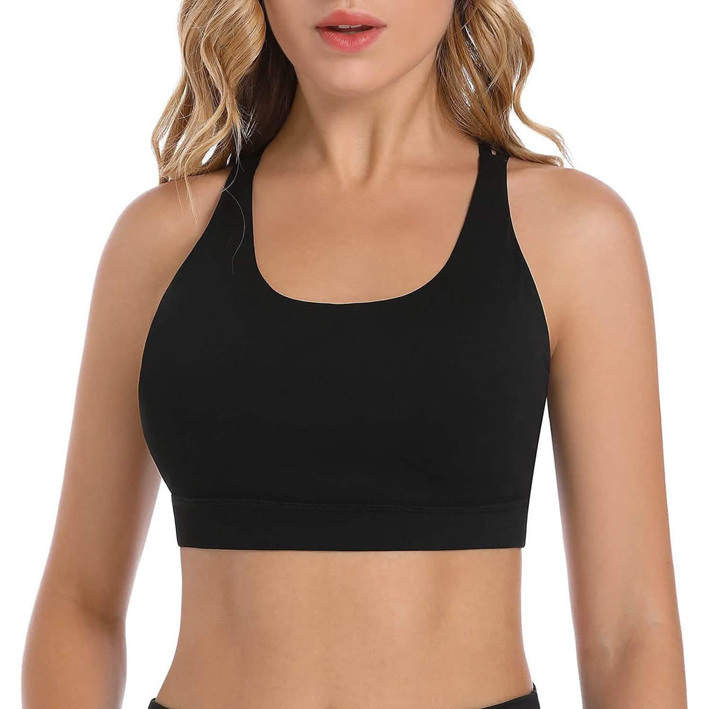 Soutien-gorge de sport rembourré à bretelles croisées dans le dos, maintien moyen, avec bonnets amovibles pour le yoga