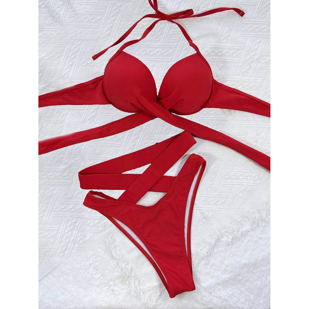 Criss Cross Wrap Push Up Bikini Swimsuit