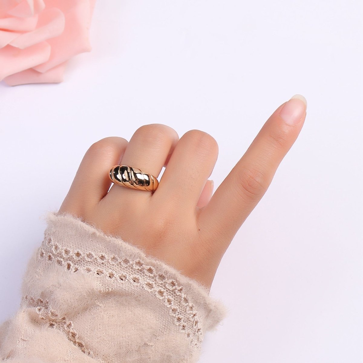 Croissant Ring 18k Gold Filled Open Adjustable Tiny Geometric Casual Daily Wear Ring Jewelry O-955