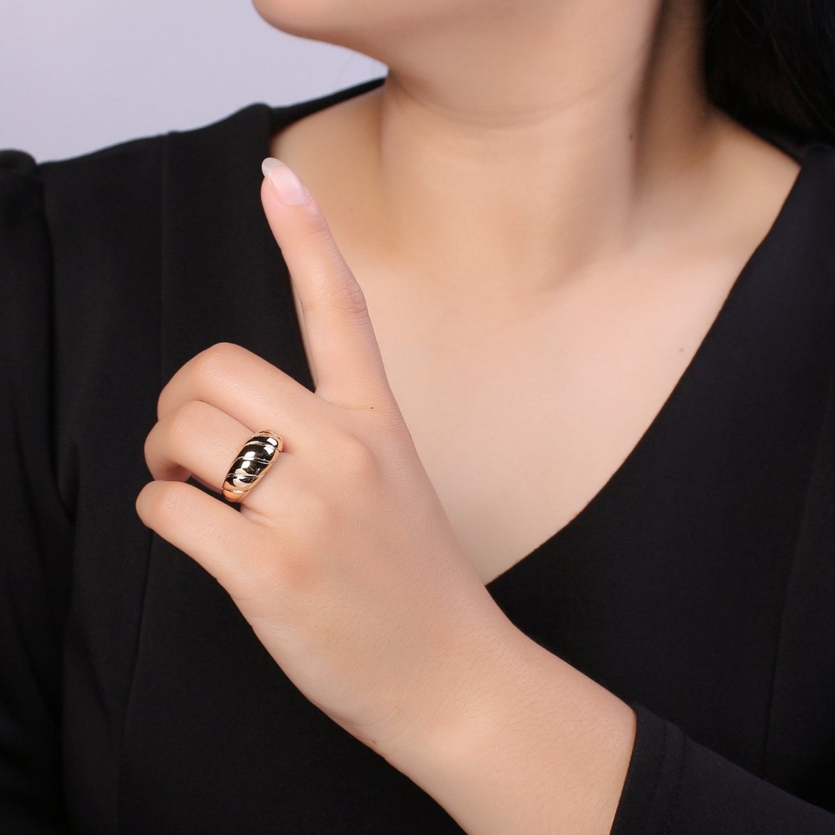 Croissant Ring 18k Gold Filled Open Adjustable Tiny Geometric Casual Daily Wear Ring Jewelry O-955