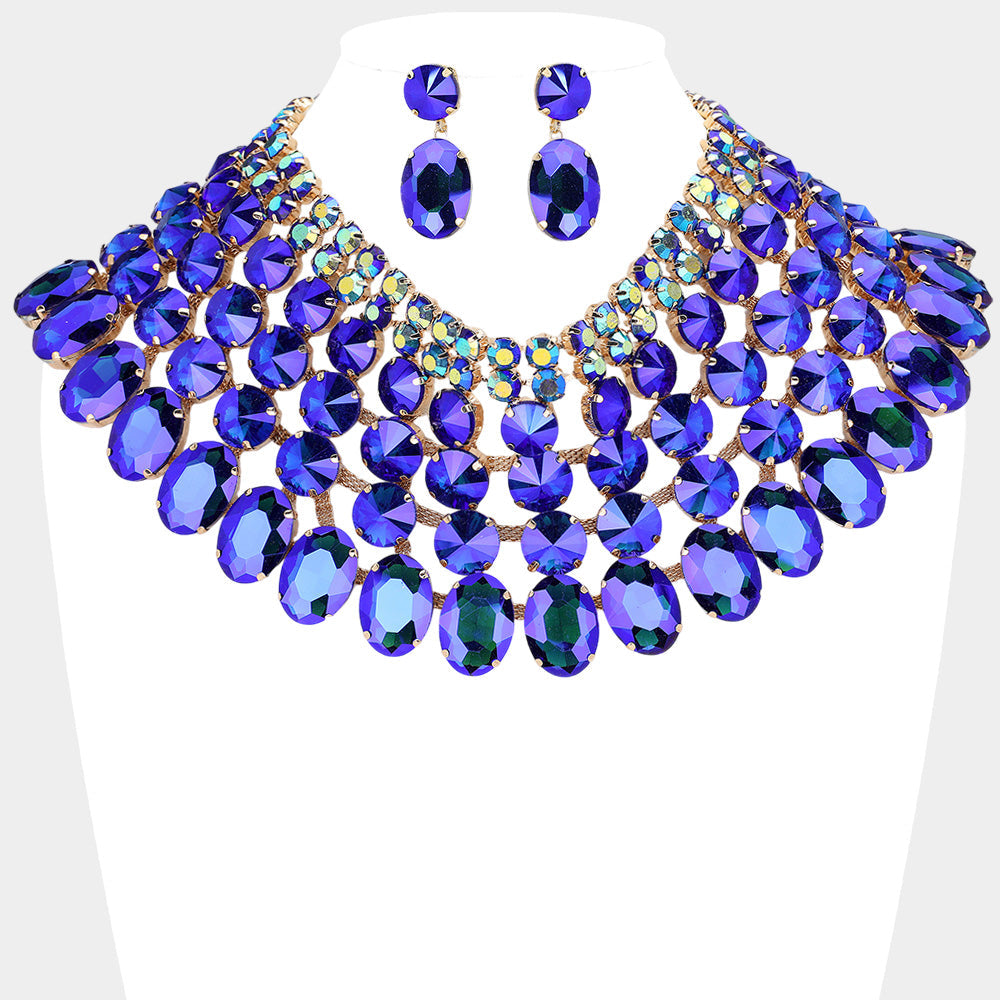 Women's Crystal Glass Bib Statement Necklace