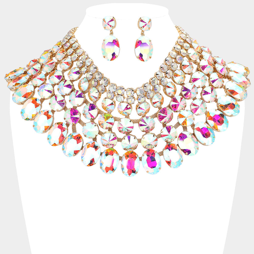 Women's Crystal Glass Bib Statement Necklace