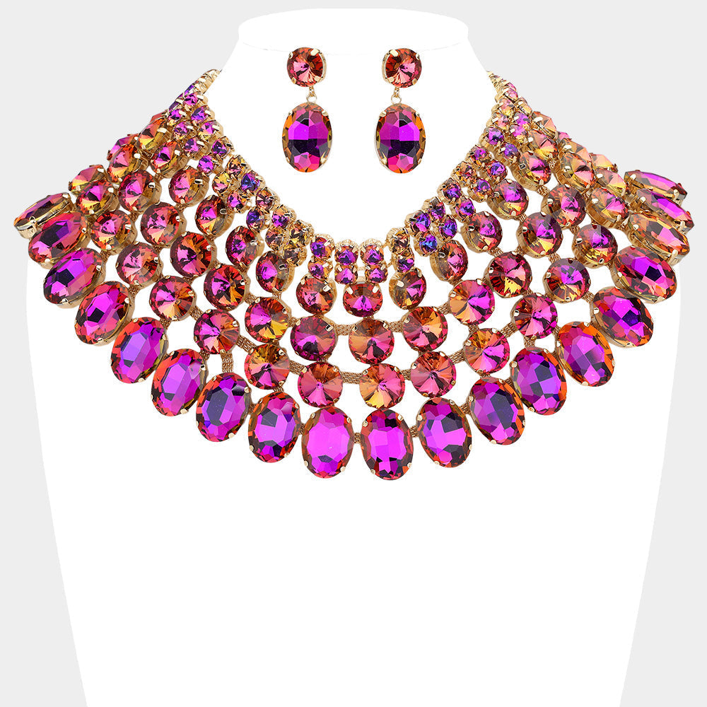 Women's Crystal Glass Bib Statement Necklace