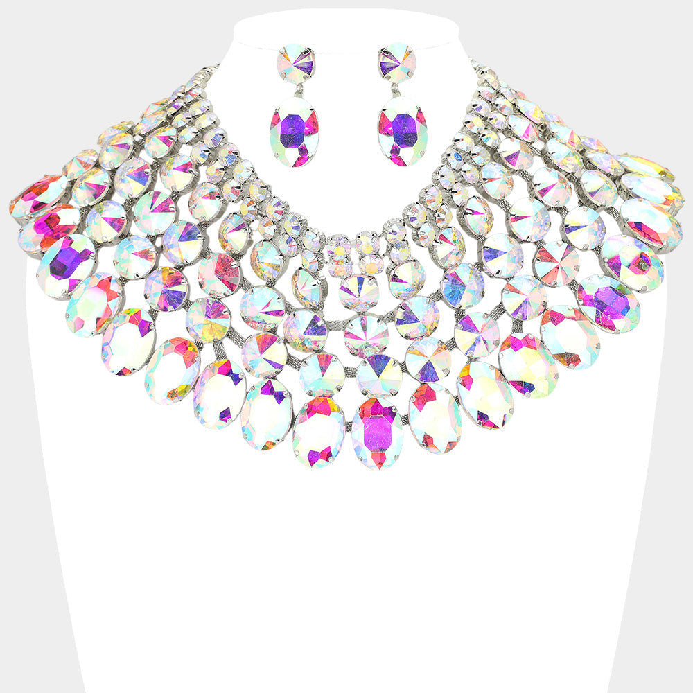 Women's Crystal Glass Bib Statement Necklace