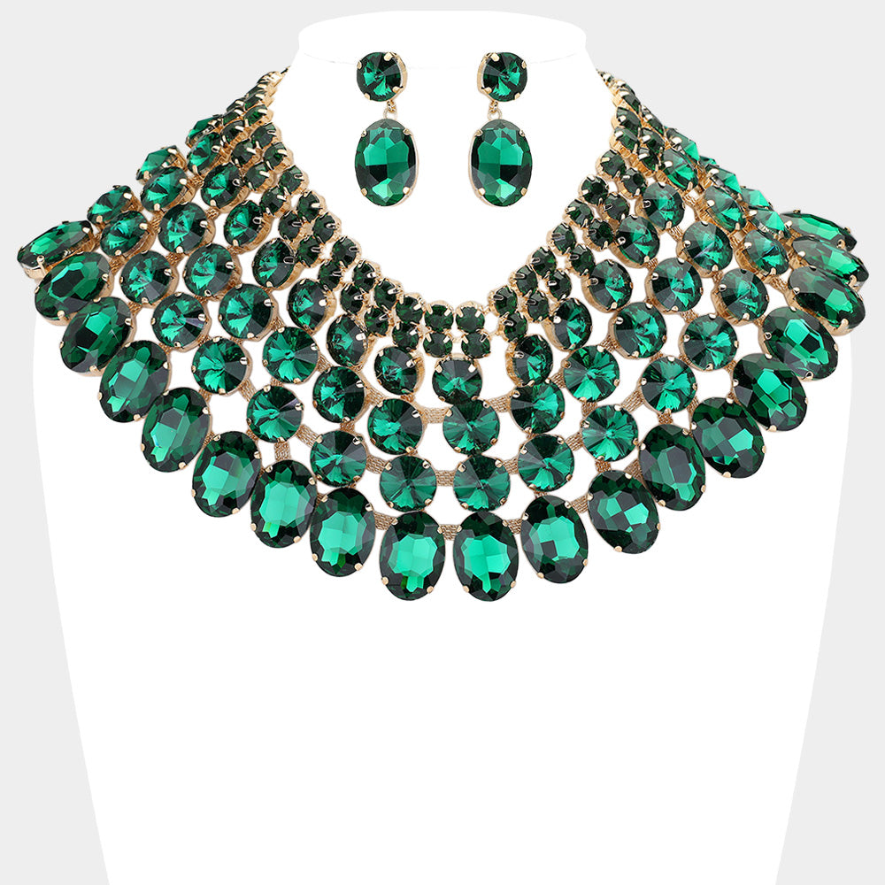 Women's Crystal Glass Bib Statement Necklace