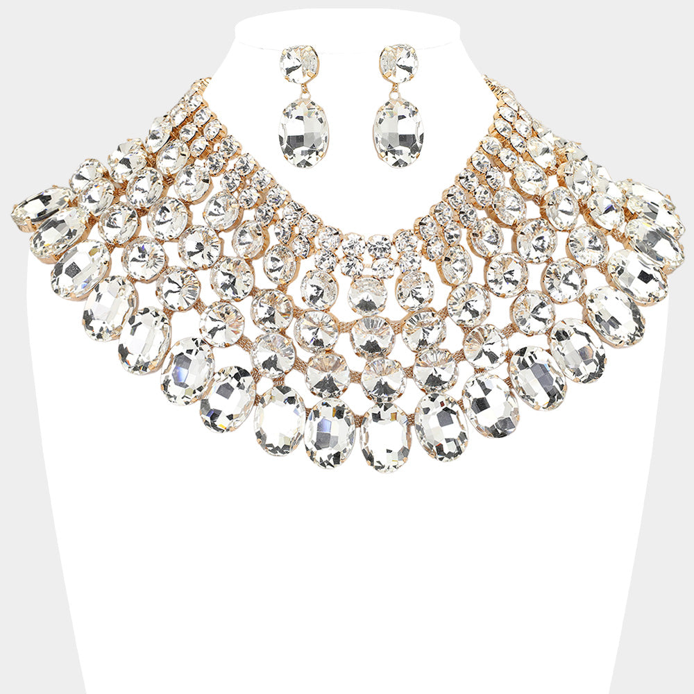 Women's Crystal Glass Bib Statement Necklace