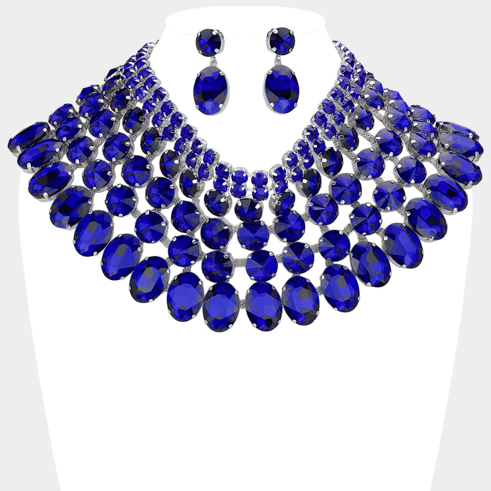 Women's Crystal Glass Bib Statement Necklace