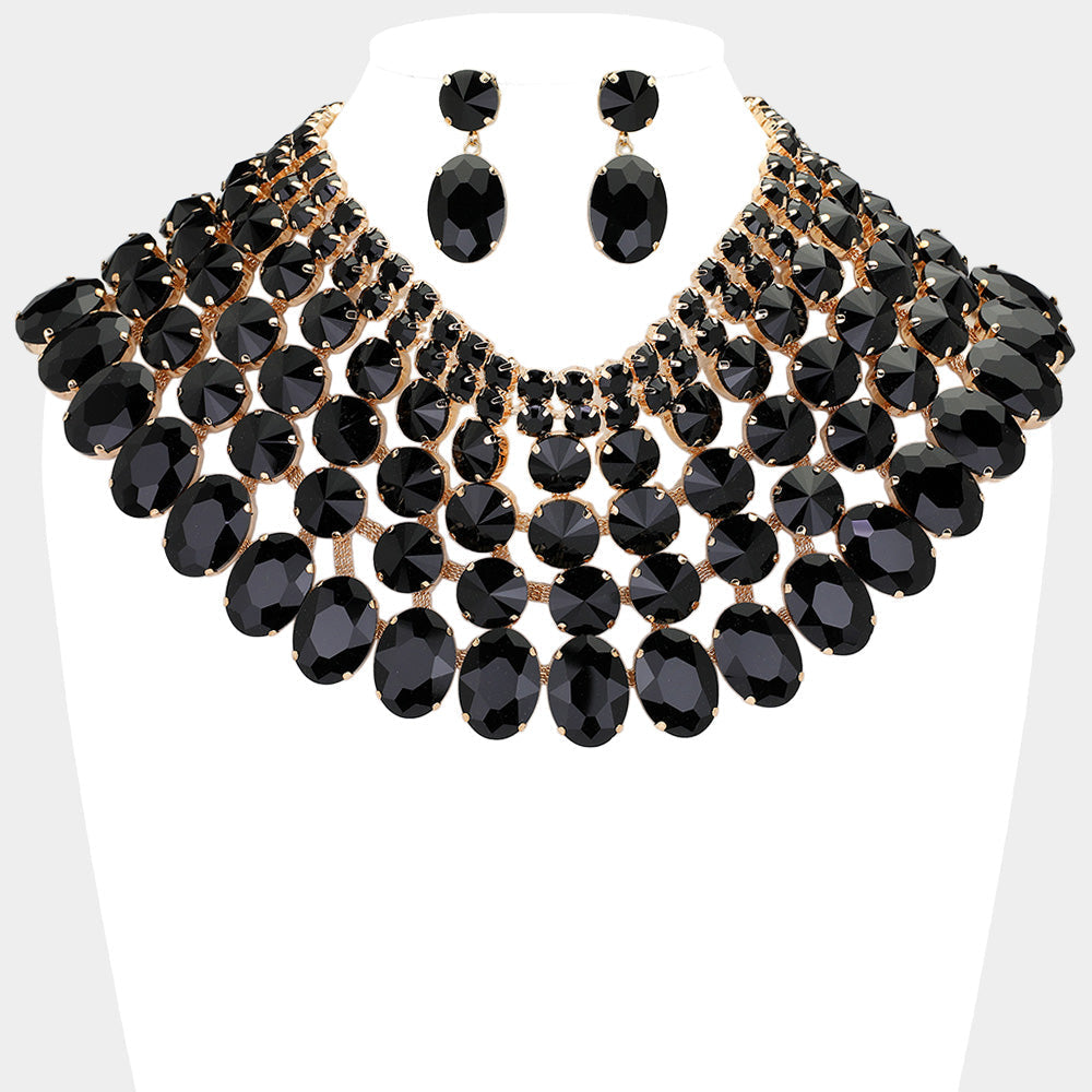 Women's Crystal Glass Bib Statement Necklace