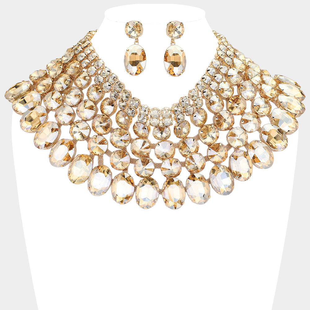 Women's Crystal Glass Bib Statement Necklace