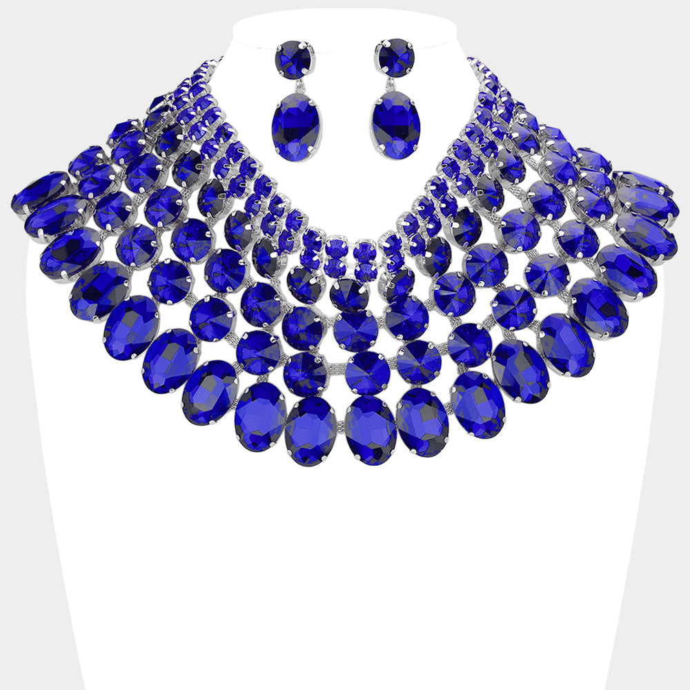 Women's Crystal Glass Bib Statement Necklace