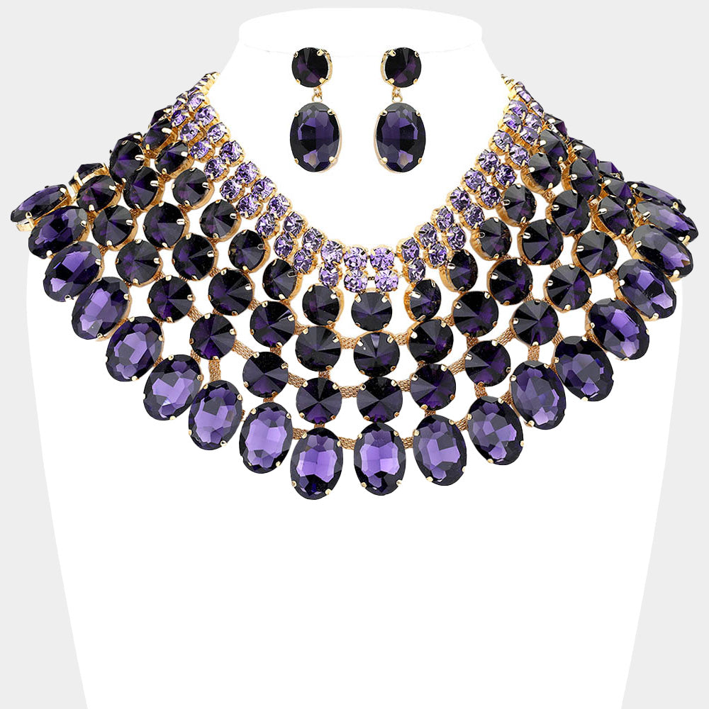 Women's Crystal Glass Bib Statement Necklace
