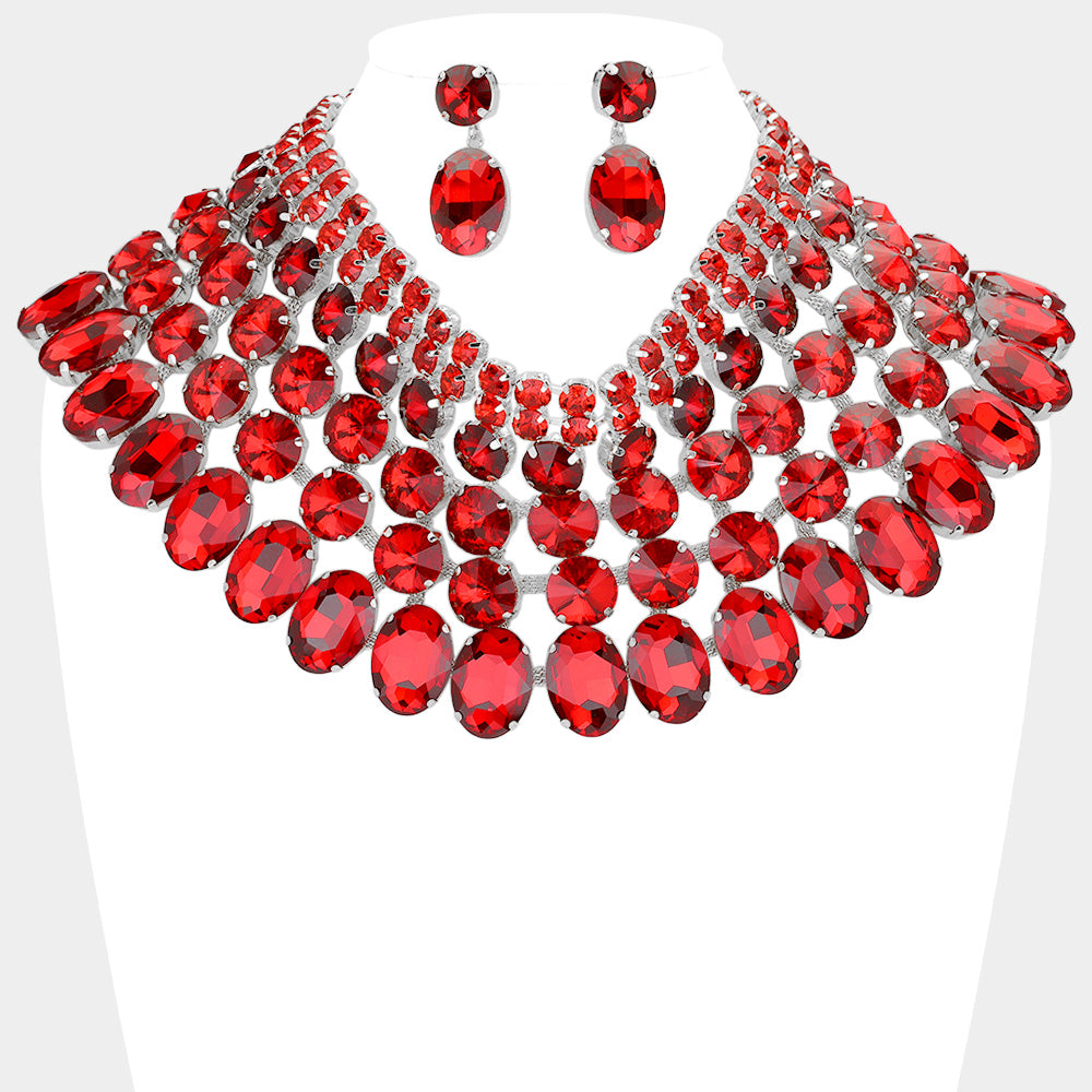 Women's Crystal Glass Bib Statement Necklace