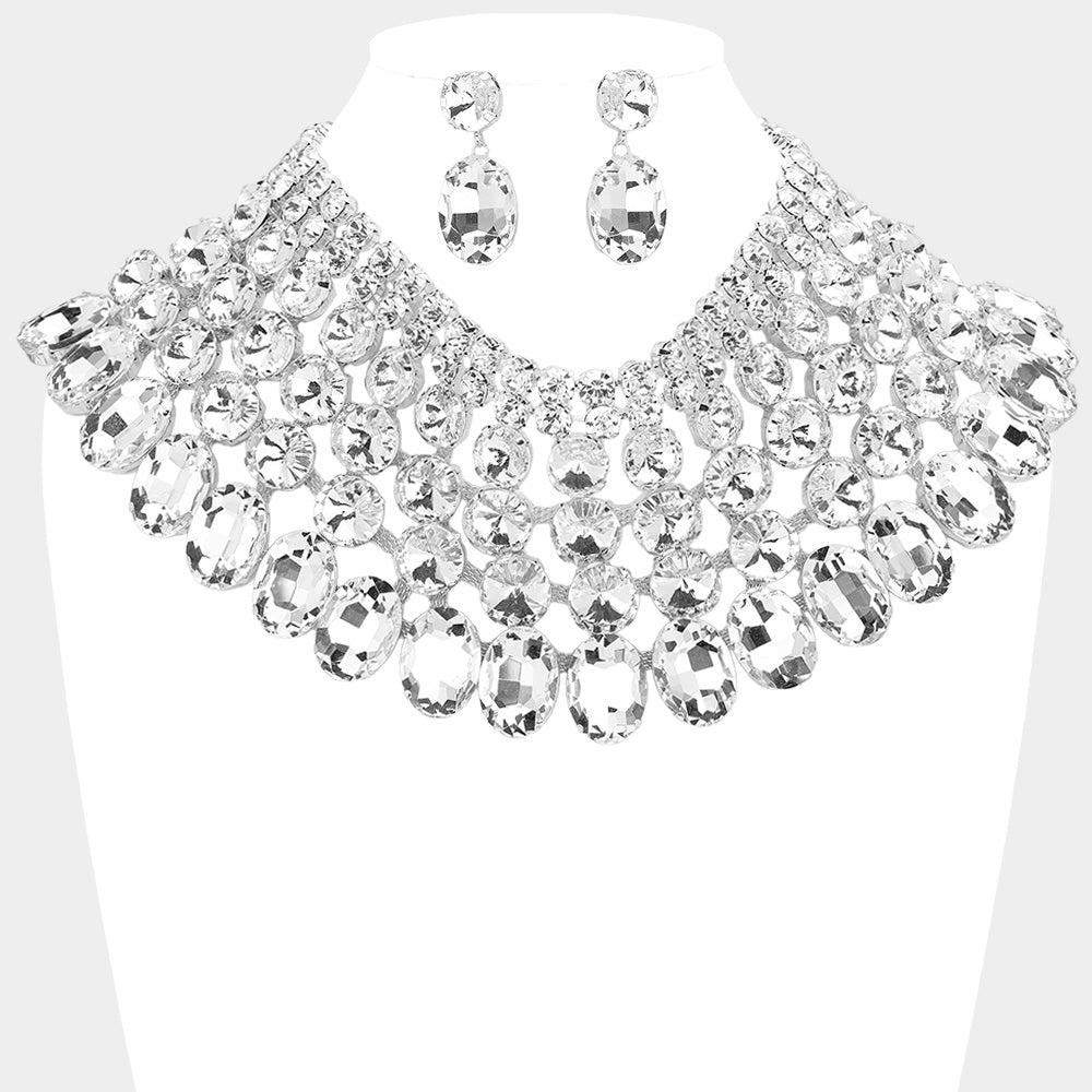 Women's Crystal Glass Bib Statement Necklace